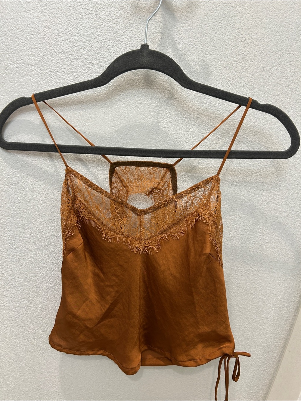 Free People Rust Lace-Trim Satin Cami